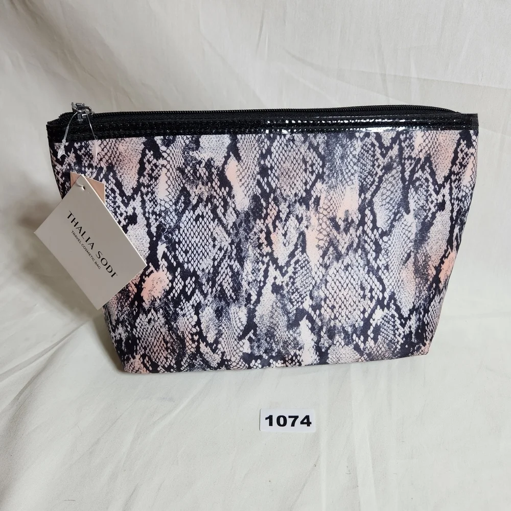 Thalia Sodi Snake Print Cosmetic Bag - Black and Pink New With Tags